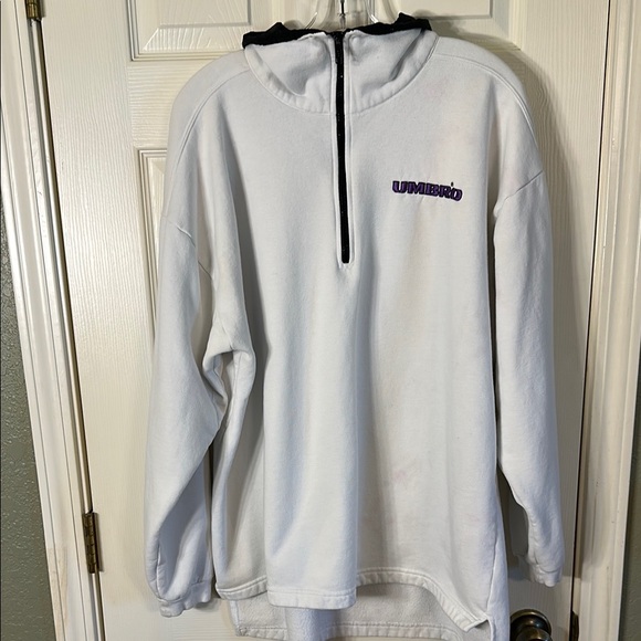 Umbro Other - Vintage Umbro White and Black Quarter Zip Sweatshirt Nylon Collar Purple Logos